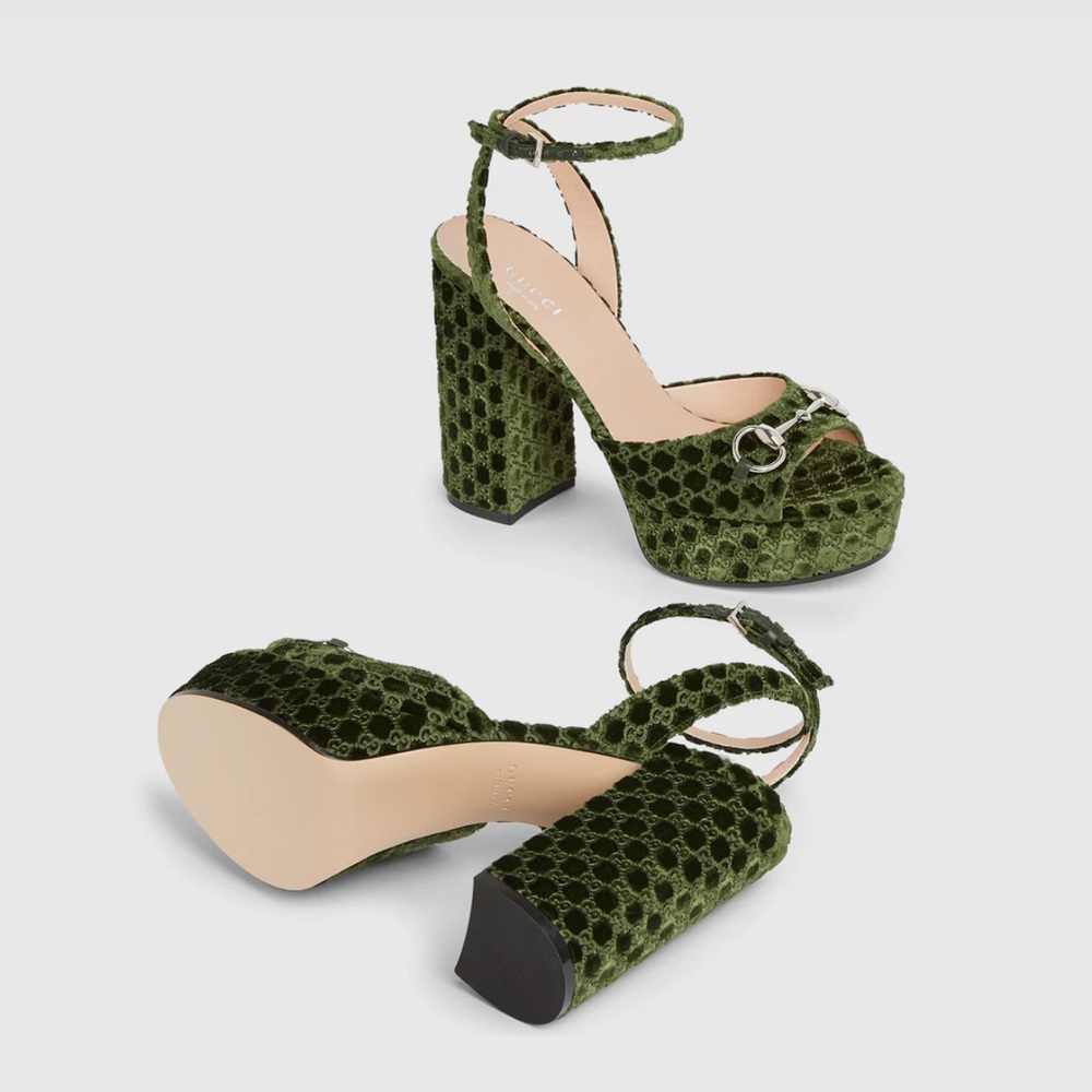 Gucci Olive Velvet Platform Heels - Picture 3 of 10